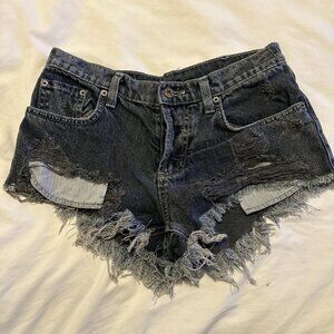 LF Carmar Grey Denim Distressed Mid Rise Short Shorts